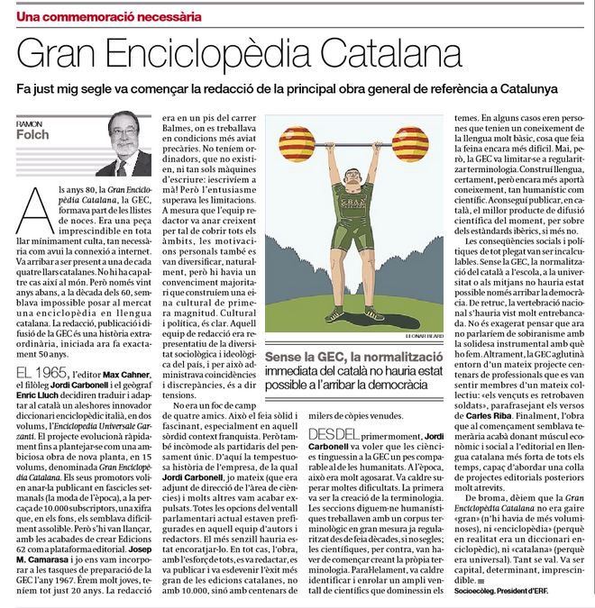 Article de Ramon Folch a ‘El Periódico’: “Gran Enciclopèdia Catalana”
